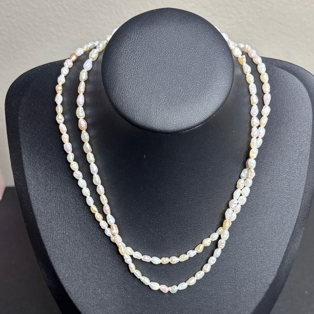 Elegant Multi-Color Rice Pearl Long One Strand Necklace